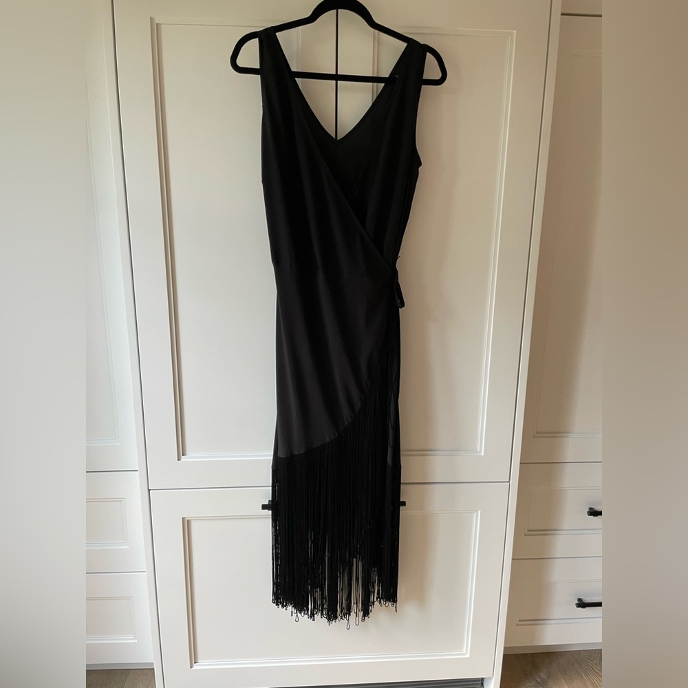 ASOS Tall  Black Fringe Wrap Sleeveless Dress. Size 8
